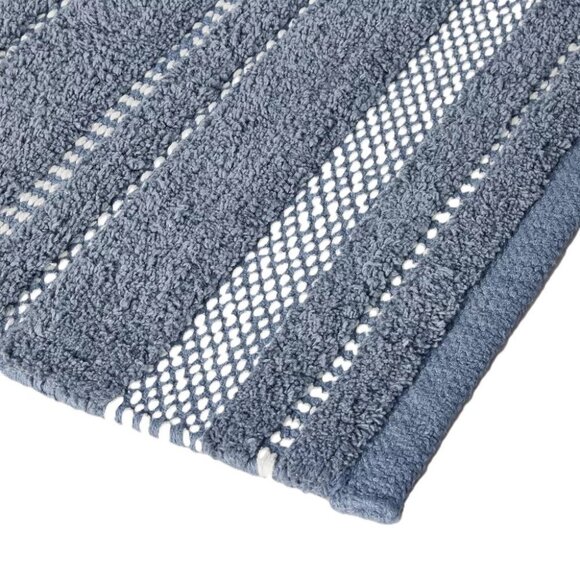 Hearth & Hand Blue & Cream Chunky Stripe 100% Cotton Bath Rug Mat 20" x 32" - Picture 2 of 7